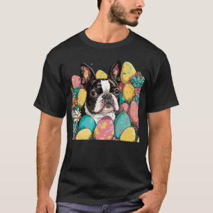 Camiseta Páscoa Boston Terrier Primavera Flower Dog Paint S