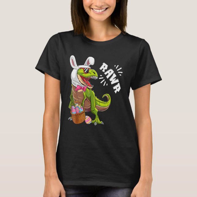 Camiseta Páscoa Bunny Dinosaur rex Ovos Meninos Miúdas Rapa (Frente)
