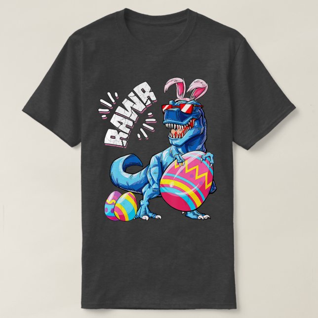 Camiseta Páscoa Bunny Dinosaur T rex Ovos Meninos Rapariga  (Frente do Design)