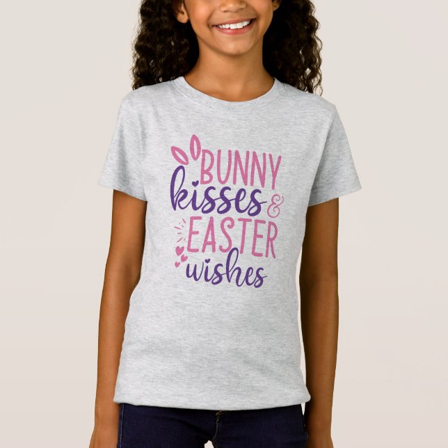 Camiseta Páscoa Bunny Kisses quer Páscoa rosa púrpura (Frente)