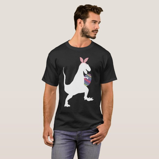 Camiseta Páscoa Bunny T-Rex Segurando Ovos Páscoa Pascha Te (Frente Completa)