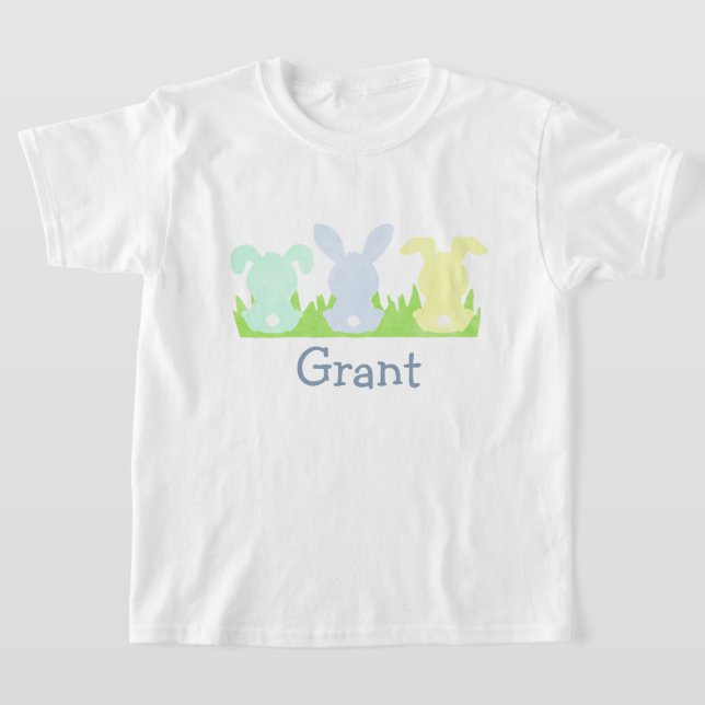 Camiseta Páscoa Bunny Trio, Pastel Watercolor Boys (Postura )