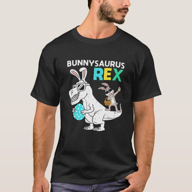 Camiseta Páscoa Bunnysaurus T Rex Dino Dabbing Rabbit Boys (Frente)