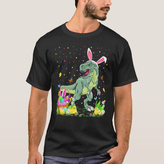 Camiseta Páscoa, Caçadora de Ovos Bunny Rex, Páscoa no domi (Frente)