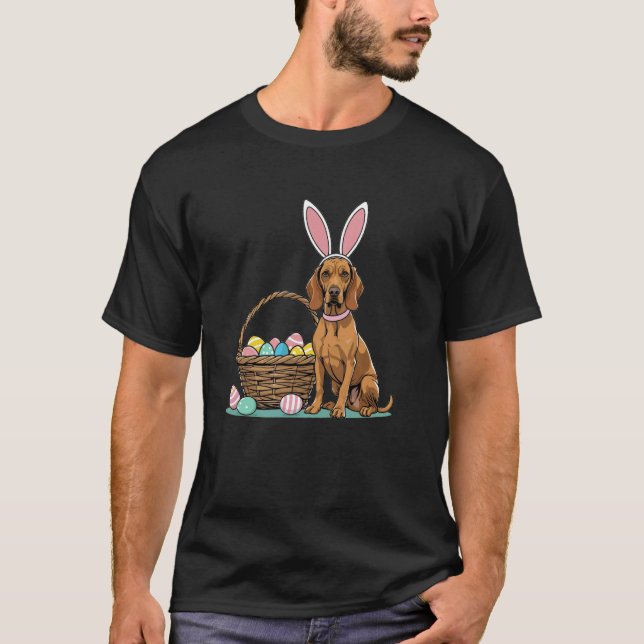 Camiseta Páscoa, cão Vizsla húngaro, com coelho da Páscoa (Frente)