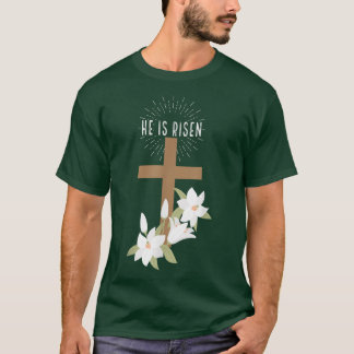 Camiseta Páscoa Christian Ele é Risen Jesus Feliz Cruz Flo