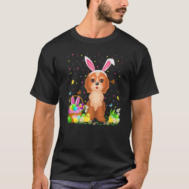 Camiseta Páscoa Cockapoo Cachorro Coelho Ovo Caçando Cockap (Frente)