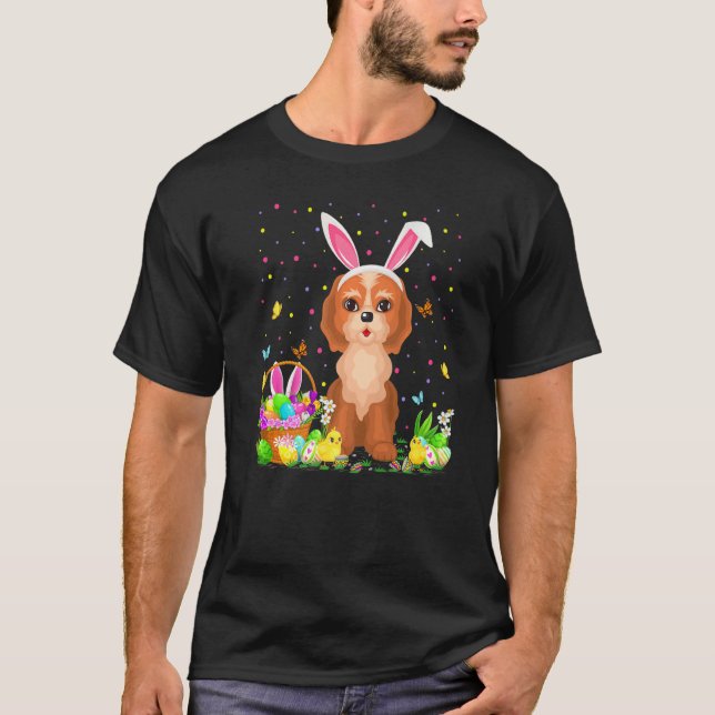 Camiseta Páscoa Cockapoo Cachorro Coelho Ovo Caçando Cockap (Frente)