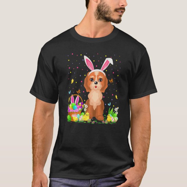 Camiseta Páscoa Cockapoo Cachorro Coelho Ovo Caçando Cockap (Frente)