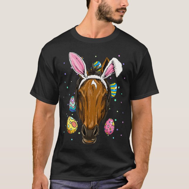 Camiseta Páscoa Coelho Cavalo Engraçado Páscoa Pêssego Pêss (Frente)