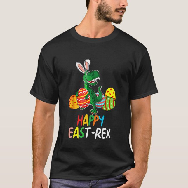 Camiseta Páscoa Coelho Leste Rex Dinossaur Egg Happy Eastra (Frente)