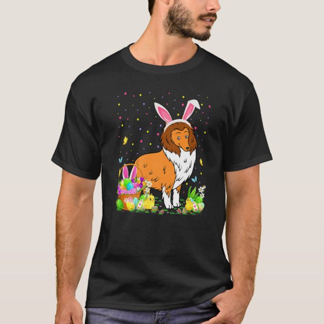 Camiseta Páscoa Collie Dog Bunny Ovo Caçando Páscoa Collie (Frente)