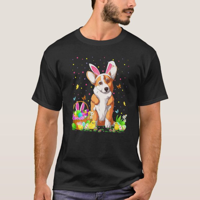 Camiseta Páscoa Corgi Cachorro Coelho Ovo Caça Corgi Páscoa (Frente)