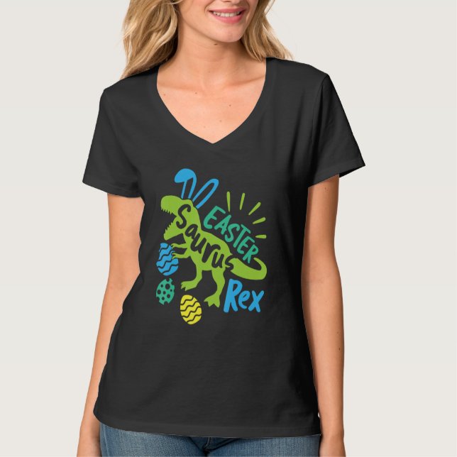 Camiseta Páscoa da Páscoa Bunny Saurus Rex Dia 2021 Dinossa (Frente)