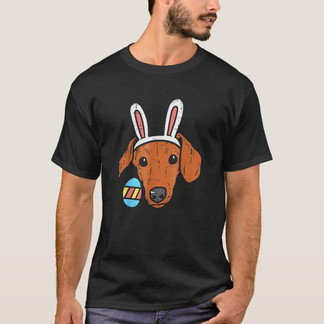 Camiseta Páscoa Dachshund Bunny Ears Wiener Weiner Homens (Frente)