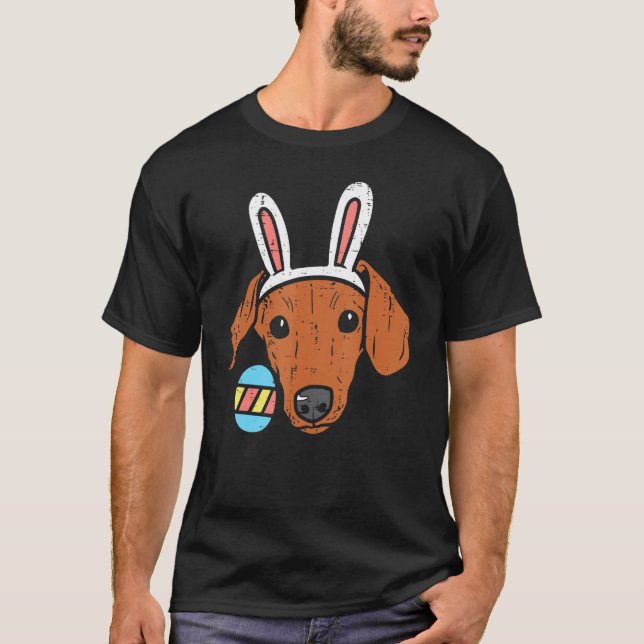 Camiseta Páscoa Dachshund Bunny Ears Wiener Weiner Homens (Frente)