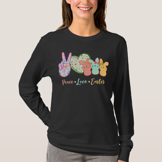 Camiseta Páscoa de Bunnies da Páscoa Peace Love (Frente)
