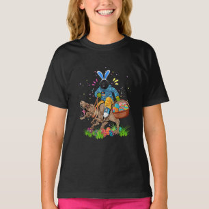 Camiseta Páscoa de Bunny Newfoundland Dog Andando de Dinos