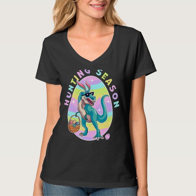 Camiseta Páscoa De Caça Dinossauro Caça Ao Ovo Dinossauro E (Frente)