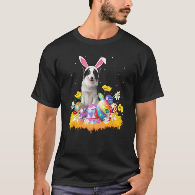 Camiseta Páscoa de Cachorro Collie Engraçado Páscoa (Frente)