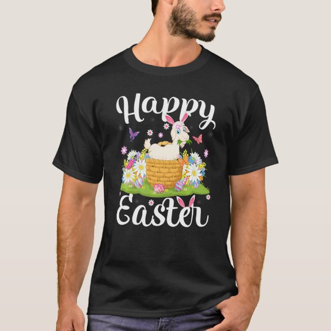 Camiseta Páscoa De Captura De Ovos De Cabra Floral Domingo (Frente)