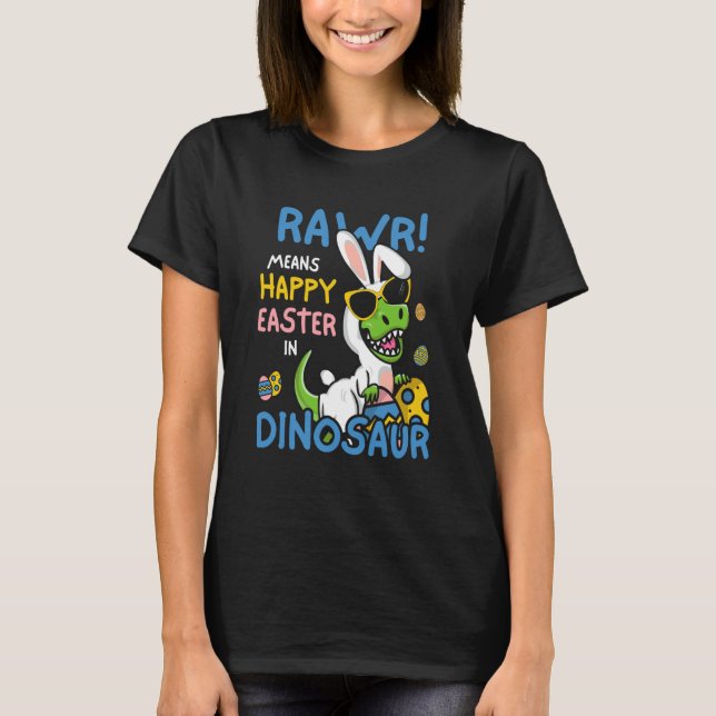 Camiseta Páscoa de dinossauro Bunny Saurus Rex Kids (Frente)