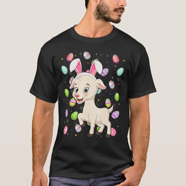 Camiseta Páscoa de Goat Bunny Easter Egg Funny Goat domingo (Frente)