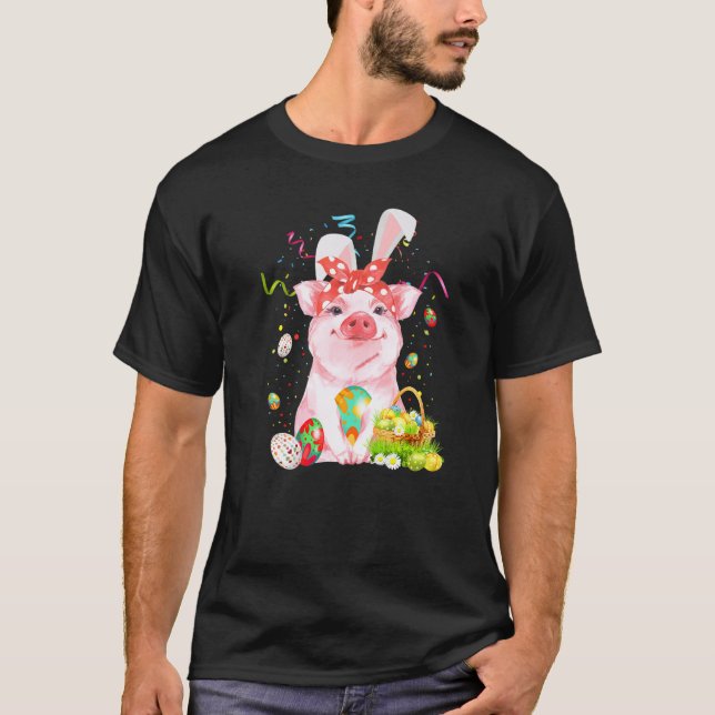 Camiseta Páscoa de Primavera de coelho de páscoa com cesto  (Frente)