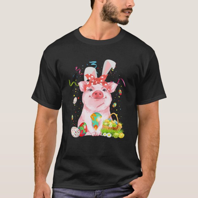Camiseta Páscoa de Primavera de coelho de páscoa com cesto  (Frente)