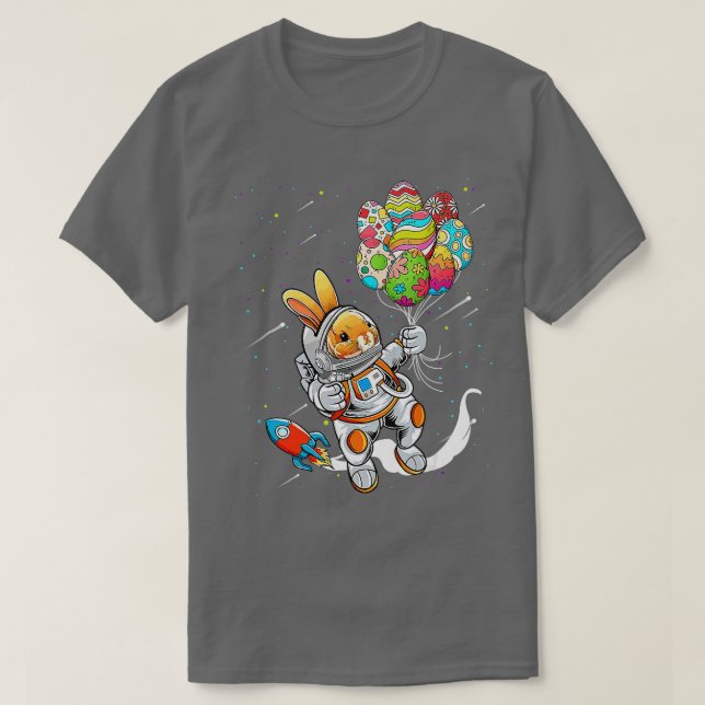 Camiseta Páscoa Dia Astronauta Coelho Planeta Ovos (Frente do Design)