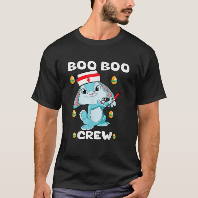 Camiseta Páscoa Dia Boo Boo Crew Enfermeira Coelhinhos Ovos (Frente)