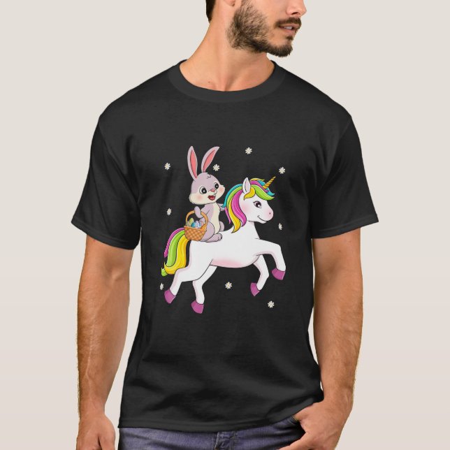Camiseta Páscoa Dia Coelhinho Andando Unicorn Garotas Toddl (Frente)
