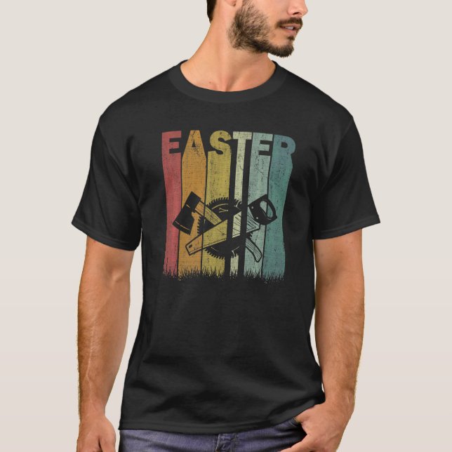 Camiseta Páscoa Dia do Carpinteiro Páscoa com gráfo retrogr (Frente)