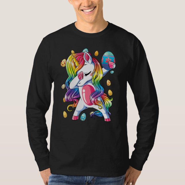 Camiseta Páscoa Dia Meninas Dabbing Unicorn Dab Ovo Hunt Un (Frente)