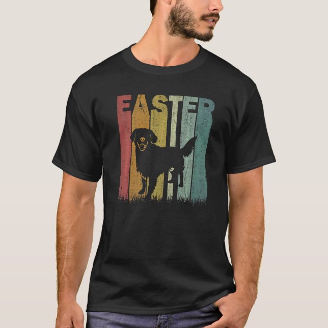 Camiseta Páscoa Dia Ouro Cachorro Retro Gráfico Leste (Frente)