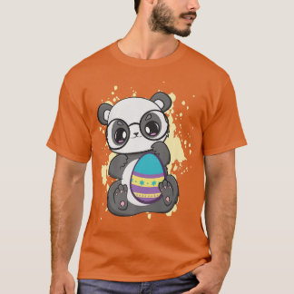 Camiseta Páscoa Dia Pequeno Panda Com Ovo Primavera