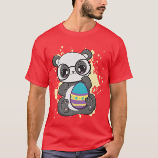 Camiseta Páscoa Dia Pequeno Panda Com Ovo Primavera