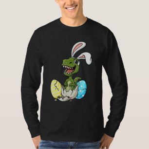 Camiseta Páscoa Dia T Rex Com Olhos Coelhinhos Ovos Engraça
