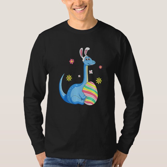 Camiseta Páscoa Dia T Rex Dino Coelho Orelha Com Ovos Boys  (Frente)