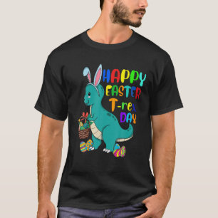 Camiseta Páscoa Dia T Rex Dino Coelho Orelha Com Ovos Boys