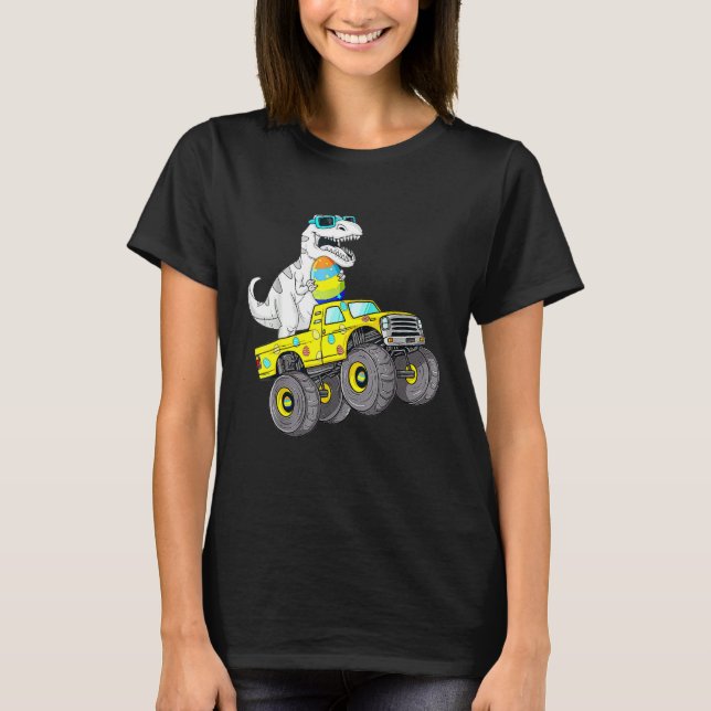 Camiseta Páscoa Dia T Rex Dino Dirigindo Um Monster Truck B (Frente)