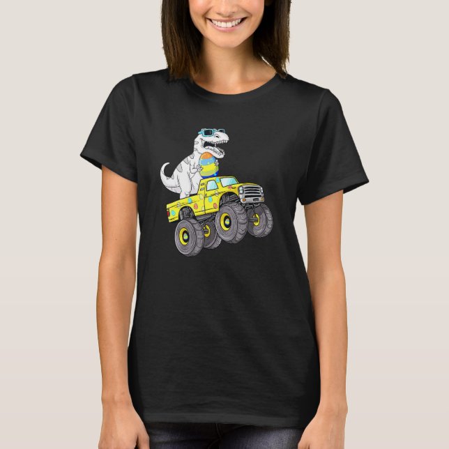 Camiseta Páscoa Dia T Rex Dino Dirigindo Um Monster Truck B (Frente)