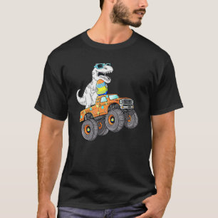 Camiseta Páscoa Dia T Rex Dino Dirigindo Um Monster Truck B