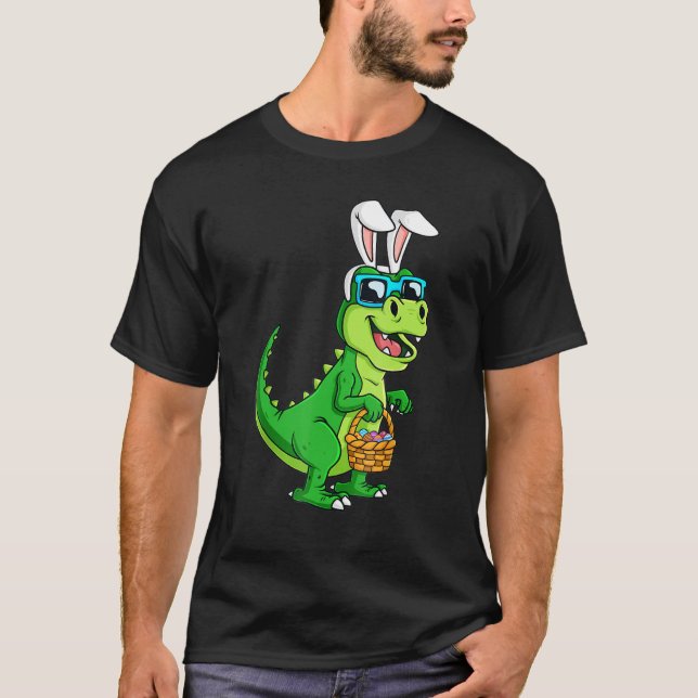 Camiseta Páscoa Dinossaur Bunny Rex Rawr Egg Basket Happy E (Frente)
