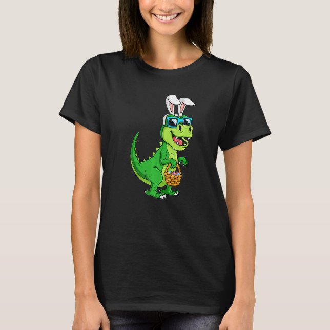 Camiseta Páscoa Dinossaur Bunny Rex Rawr Egg Basket Happy E (Frente)
