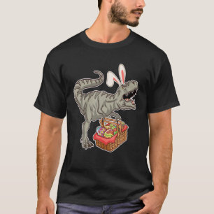 Camiseta Páscoa Dinossaur Bunny T Rex Rawr Egg Basket Happ
