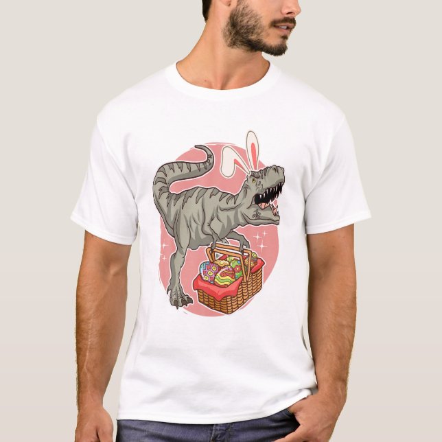 Camiseta Páscoa Dinossaur Bunny T Rex Rawr Egg Basket Happy (Frente)