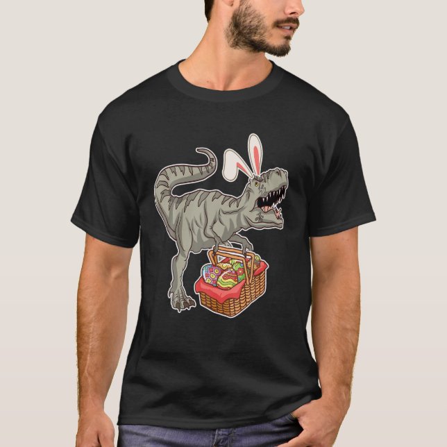Camiseta Páscoa Dinossaur Bunny T Rex Rawr Egg Basket Happy (Frente)