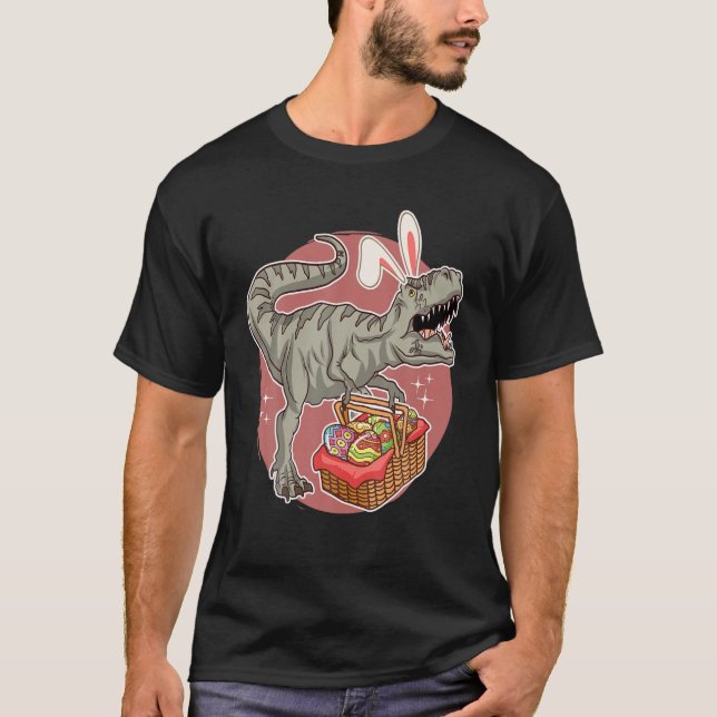 Camiseta Páscoa Dinossaur Bunny T Rex Rawr Egg Basket Happy (Frente)
