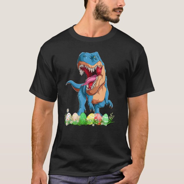 Camiseta Páscoa Dinossauro Pijamas Rex Ovos de Páscoa Bebês (Frente)